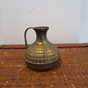 Vintage Brass Pitcher Ewer 4.25" Lattice Globe Pattern Boho MCM Decor (M)